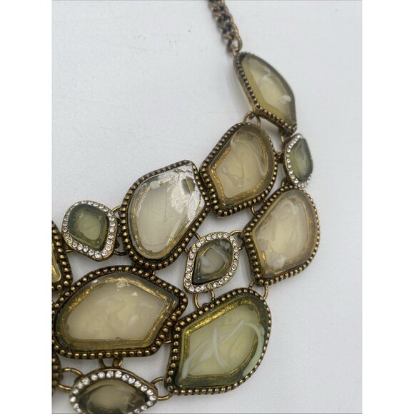 Vintage Statment Necklace Gold Tone Maximalist Chunky MCM Lucite Signed C 17" - Picture 7 of 11